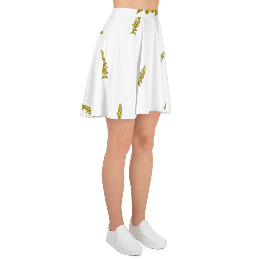 TroutWhistler - Women's Skater Skirt | White W/ Gold Logos