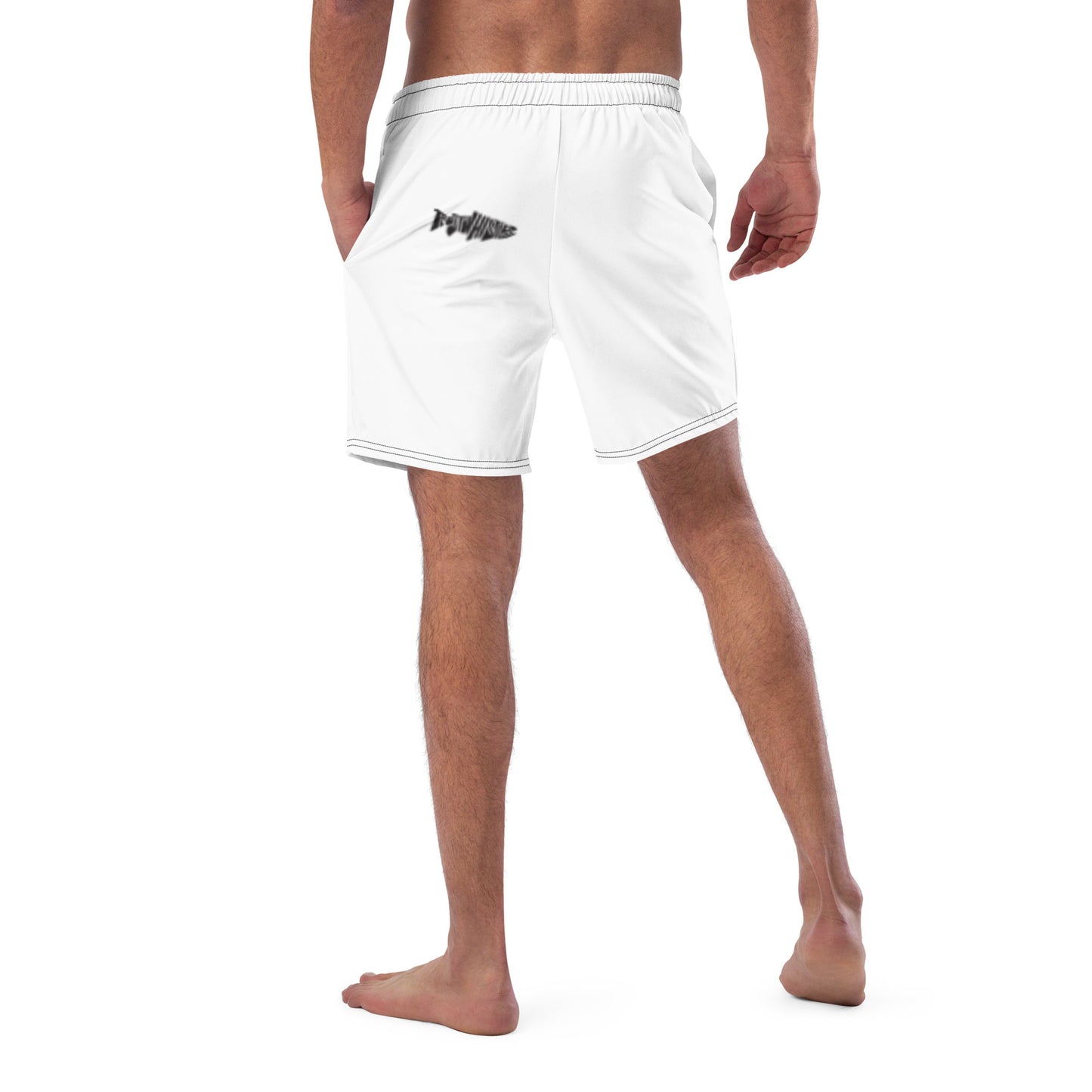 TroutWhistler - Men's Swim Trunks | White w/ Black Logo