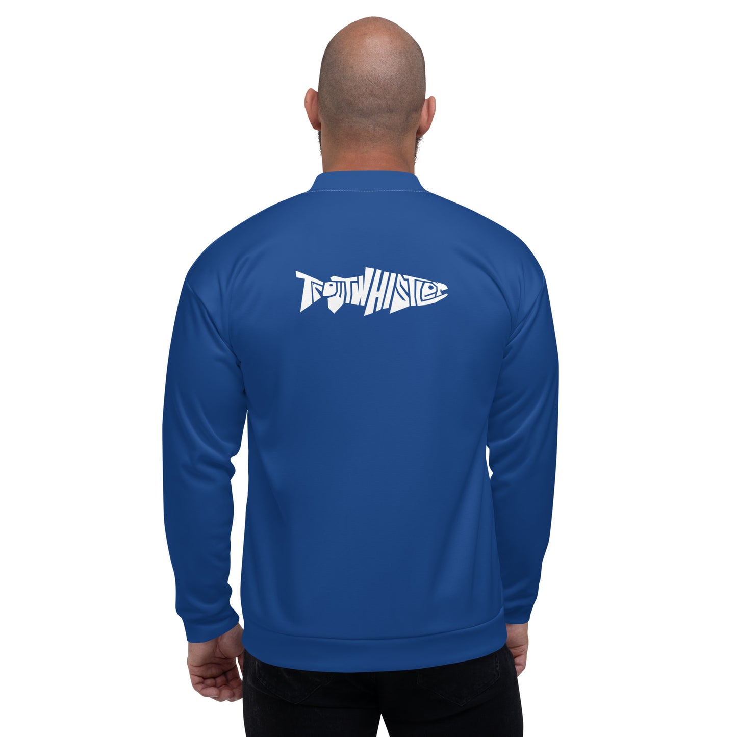 TroutWhistler - Men's Bomber Jacket | Dark Cerulean w/ White TroutWhistler Logo