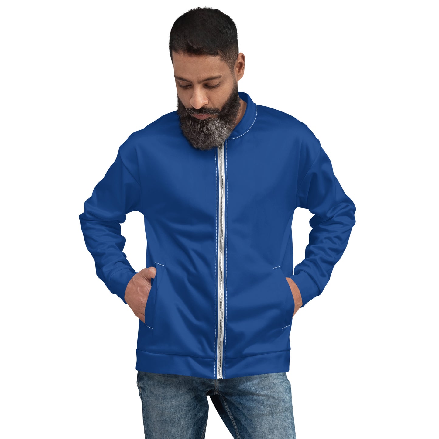 TroutWhistler - Men's Bomber Jacket | Dark Cerulean w/ White TroutWhistler Logo