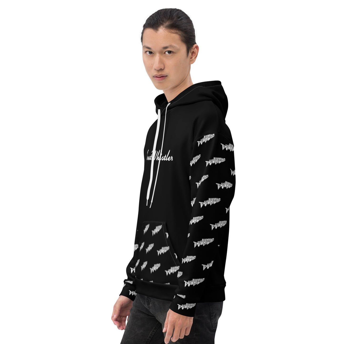 TroutWhistler - Men's Hoodie | Black w/ White Logos