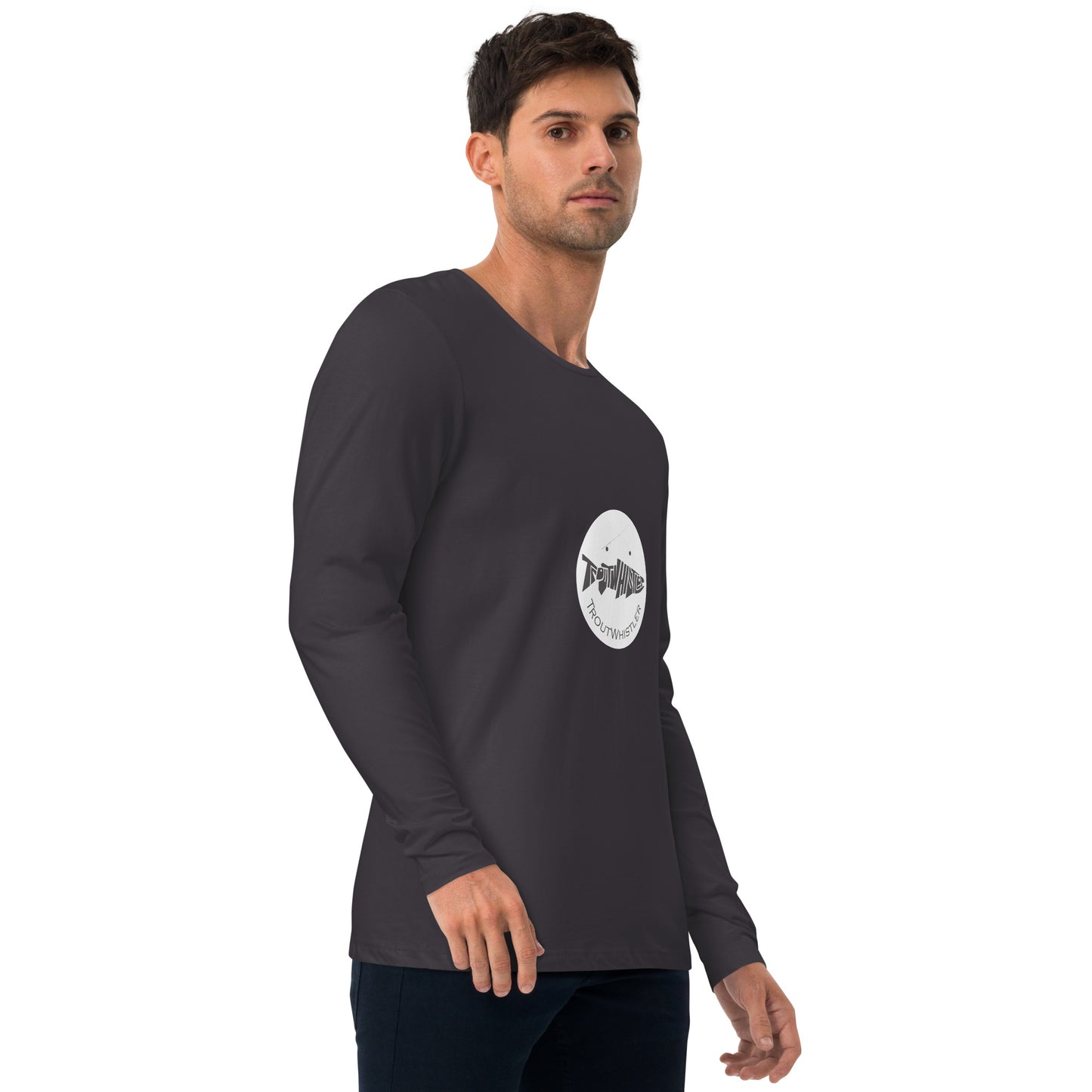 TroutWhistler - Long Sleeve Fitted Crew | Dark w/ White Round Logo