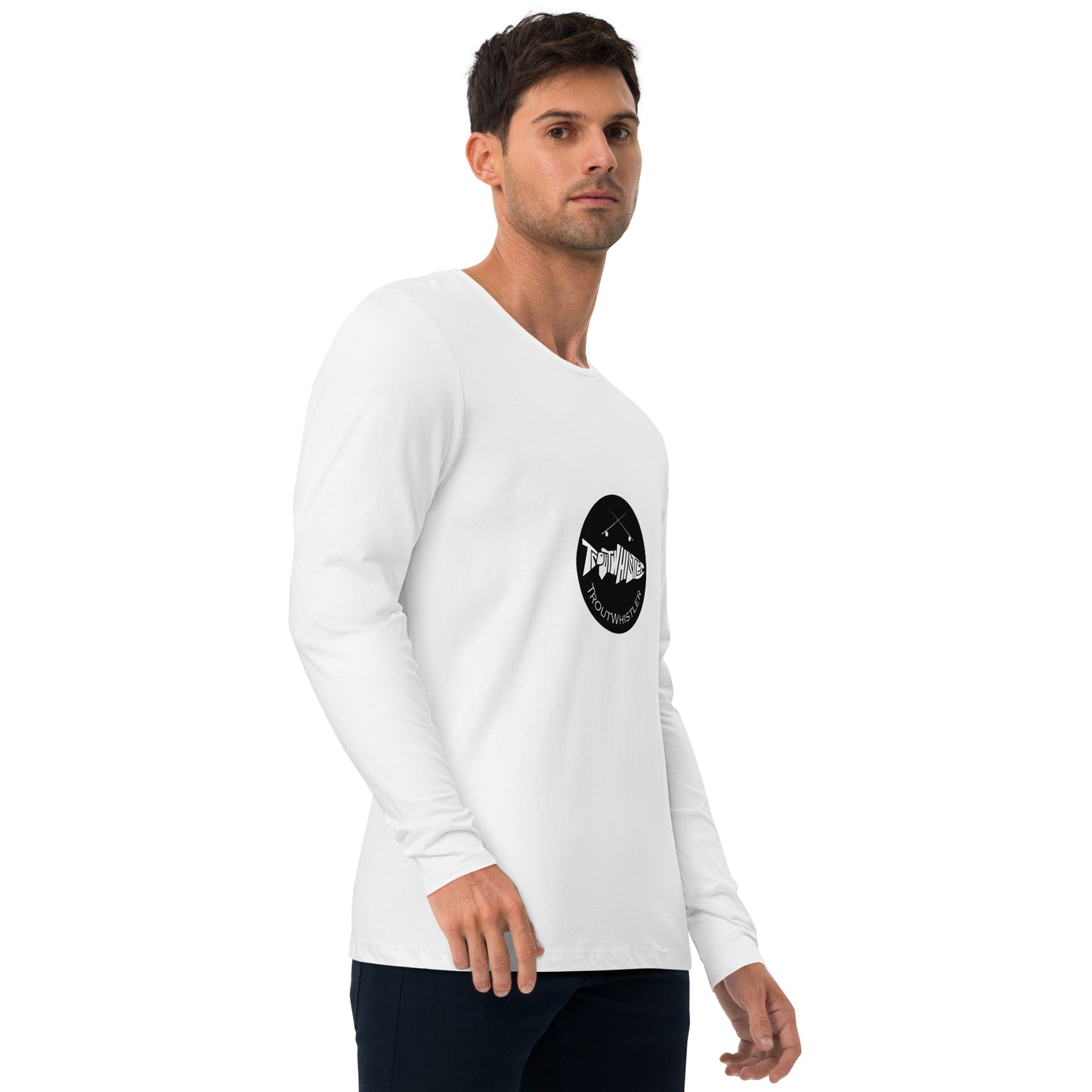 TroutWhistler - Long Sleeve Fitted Crew | Light w/ Black Round Logo