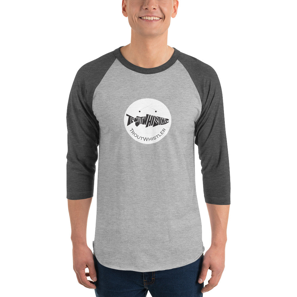 TroutWhistler - 3/4 Sleeve Raglan Shirt | Dark w/ White Round Logo