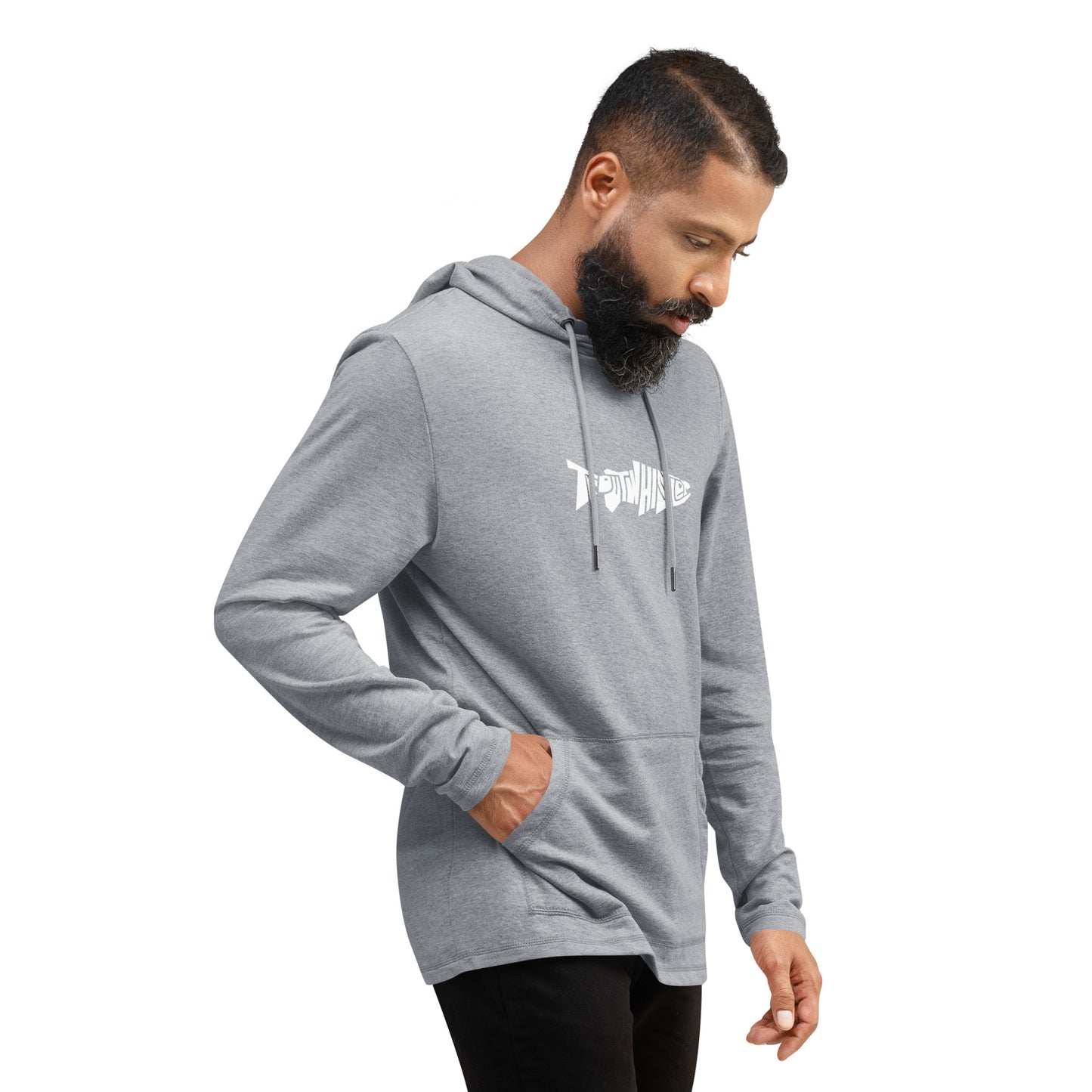 TroutWhistler - Men's Lightweight Hoodie | Black w/ White Logo