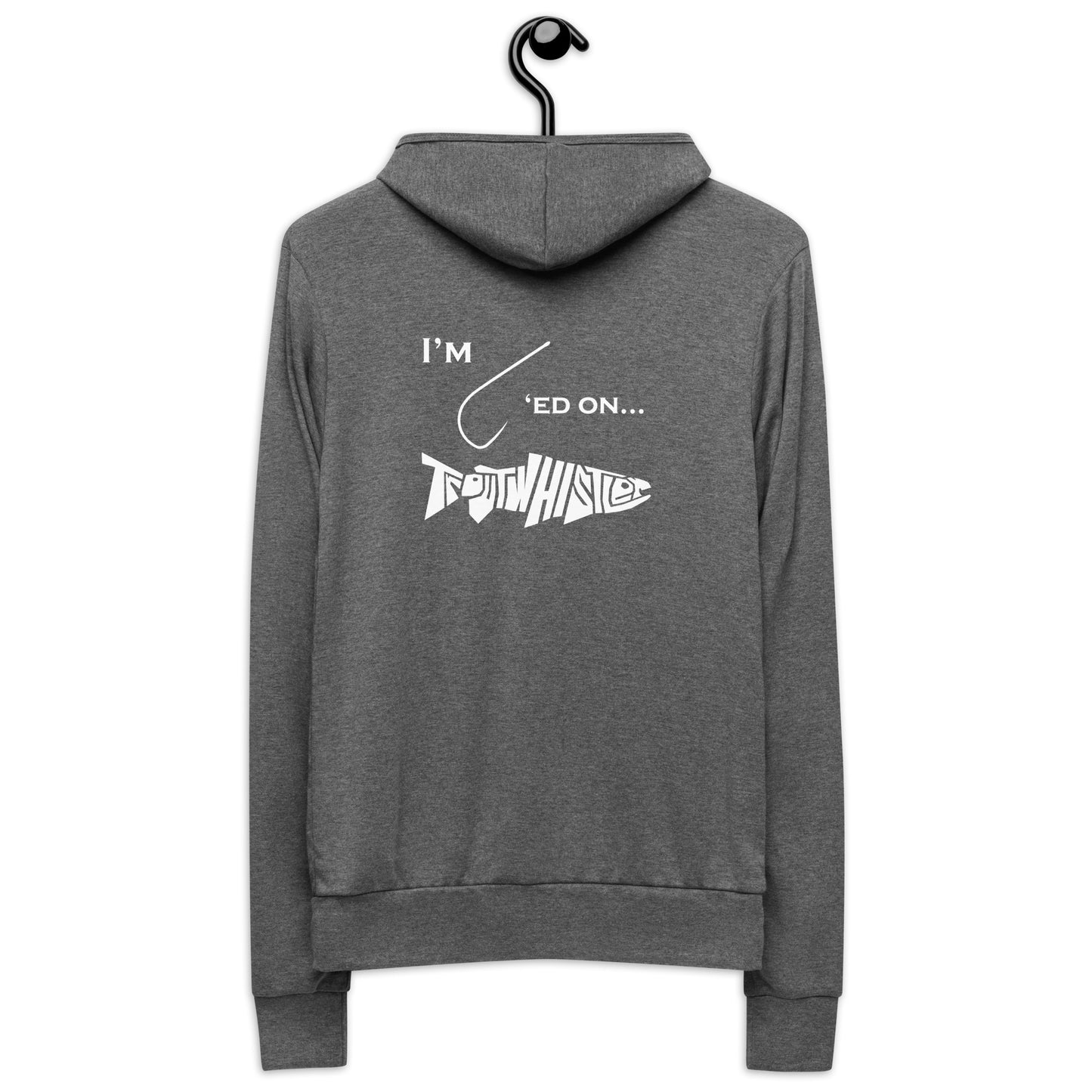 TroutWhistler - Men's Hoodie Zip Hoodie | I'm Hooked On TroutWhistler - Grey w/ White Logos
