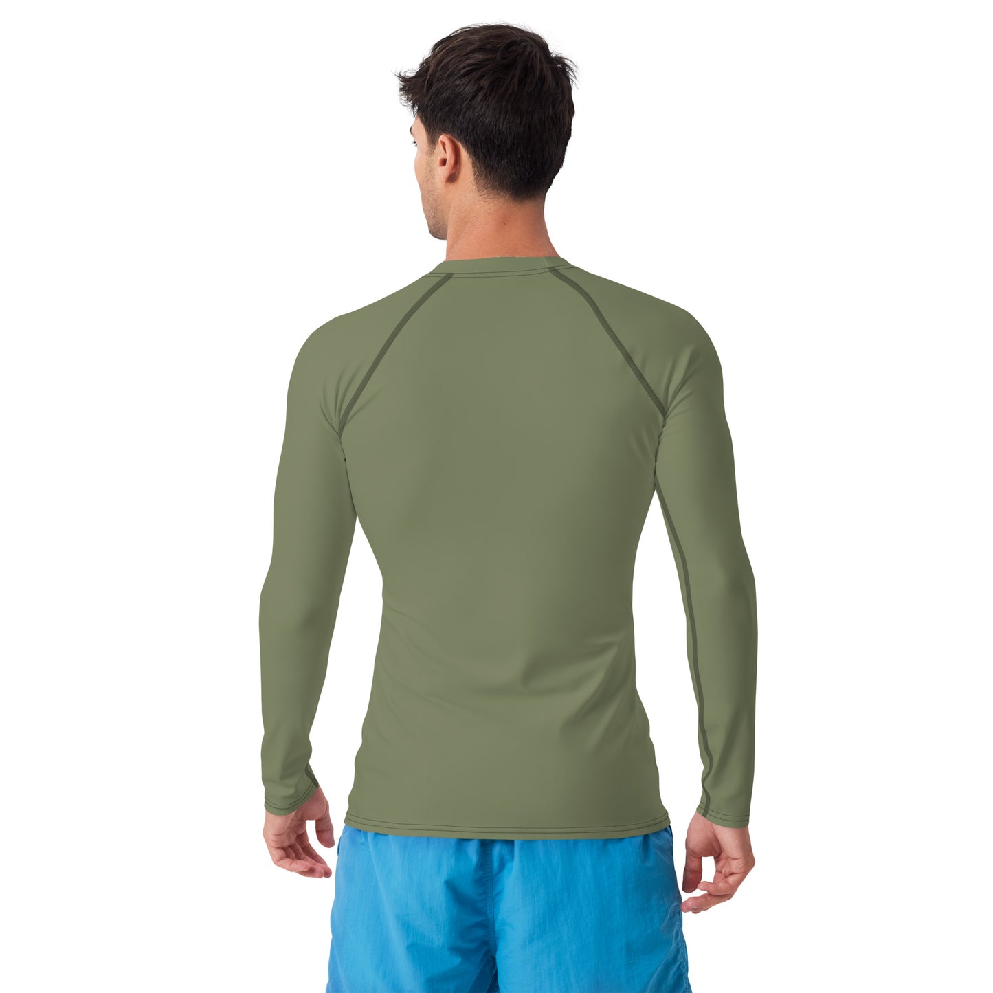 TroutWhistler - Men's Rash Guard Long Sleeve Fitted Crew - 82% Polyester / 18% Spandex | Army Green w / White Multi-Logo