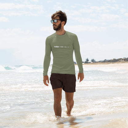 TroutWhistler - Men's Rash Guard Long Sleeve Fitted Crew - 82% Polyester / 18% Spandex | Army Green w / White Multi-Logo