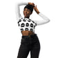 TroutWhistler - Recycled Long-Sleeve Crop Top | White with Black Logos