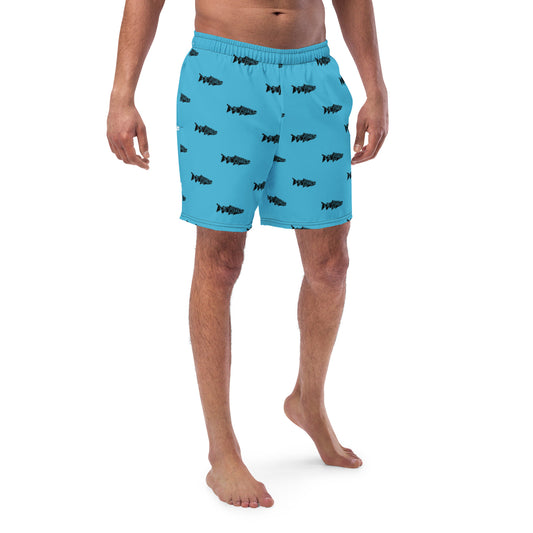 TroutWhistler - Men's Swim Trunks | Deep Sky Blue w/ Black Logo