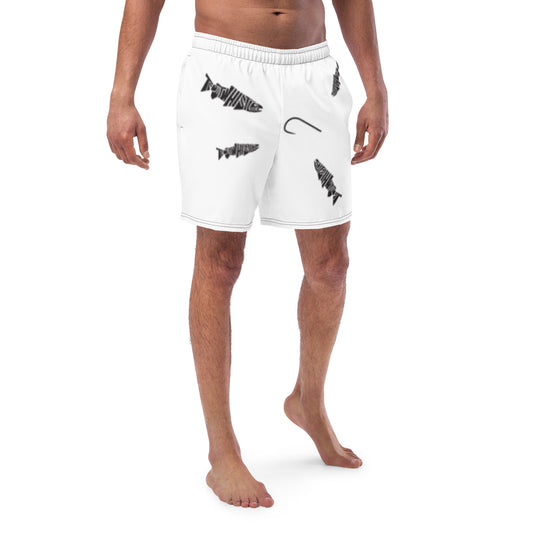 TroutWhistler - Men's Swim Trunks | White w/ Black Logo