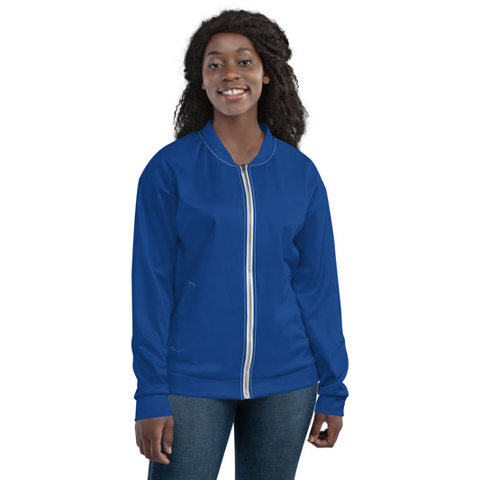 TroutWhistler - Women's Bomber Jacket | Dark Cerulean w/ White TroutWhistler Logo