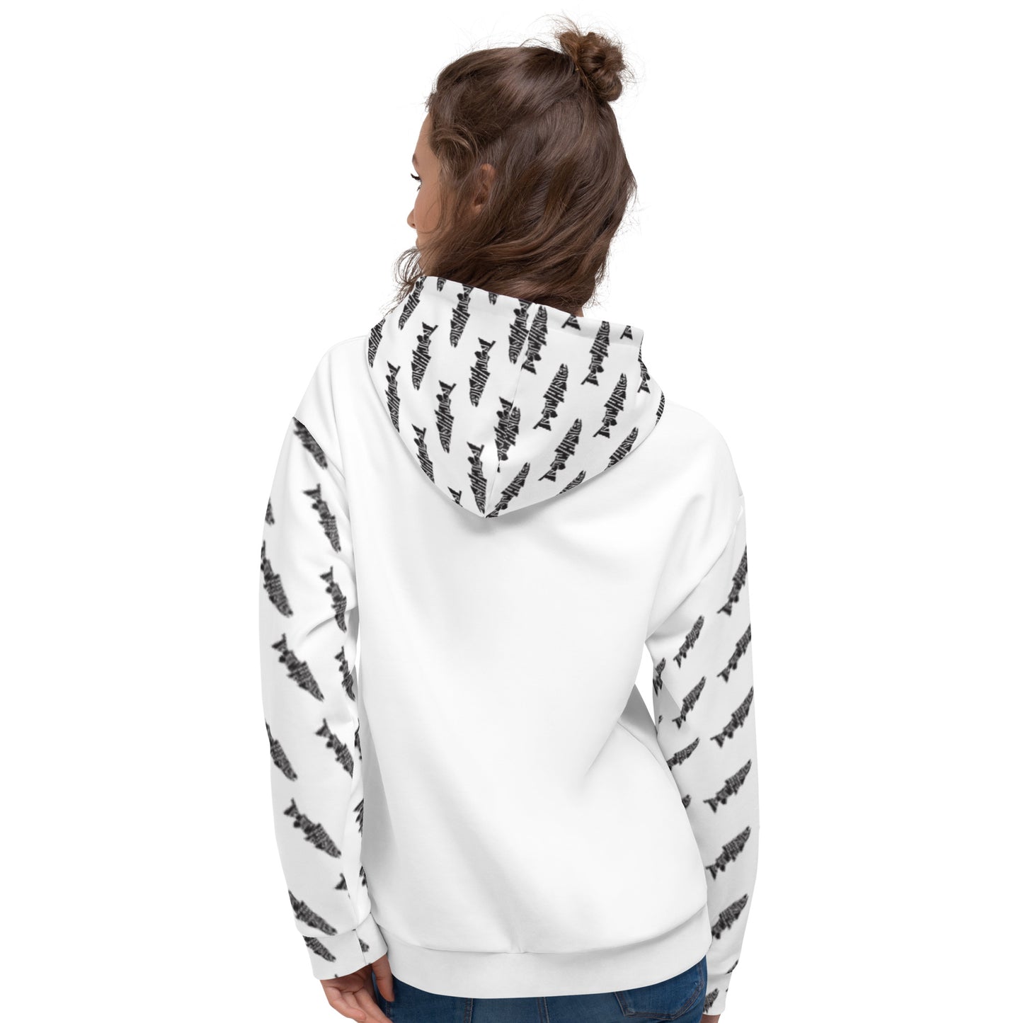 TroutWhistler - Women's Hoodie | All Over White w/ Black Logo