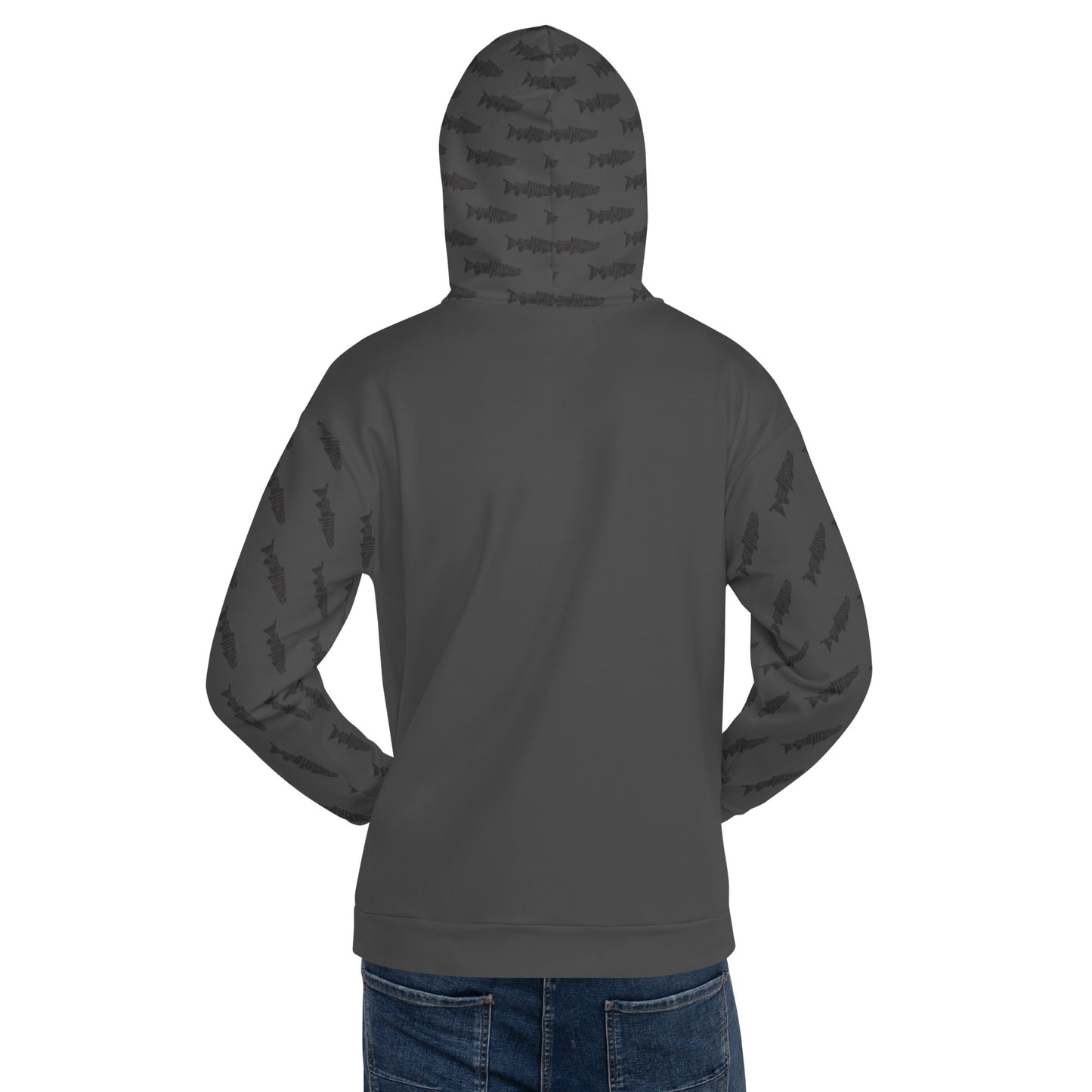 TroutWhistler - Men's Hoodie | I'm Hooked On TroutWhistler - Dark Grey w/ Black Logos