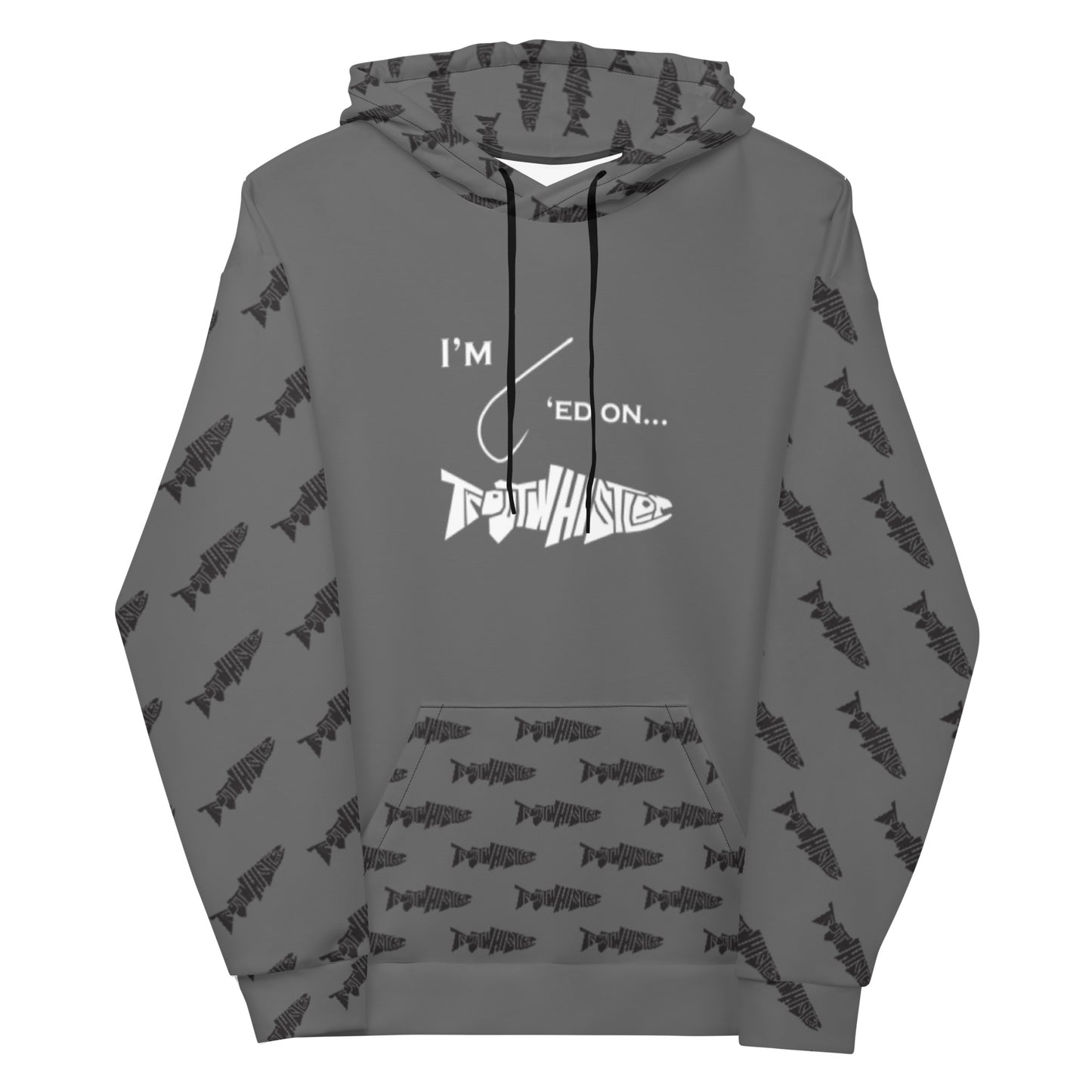 TroutWhistler - Men's Hoodie | I'm Hooked On TroutWhistler - Grey w/ Black & White Logos