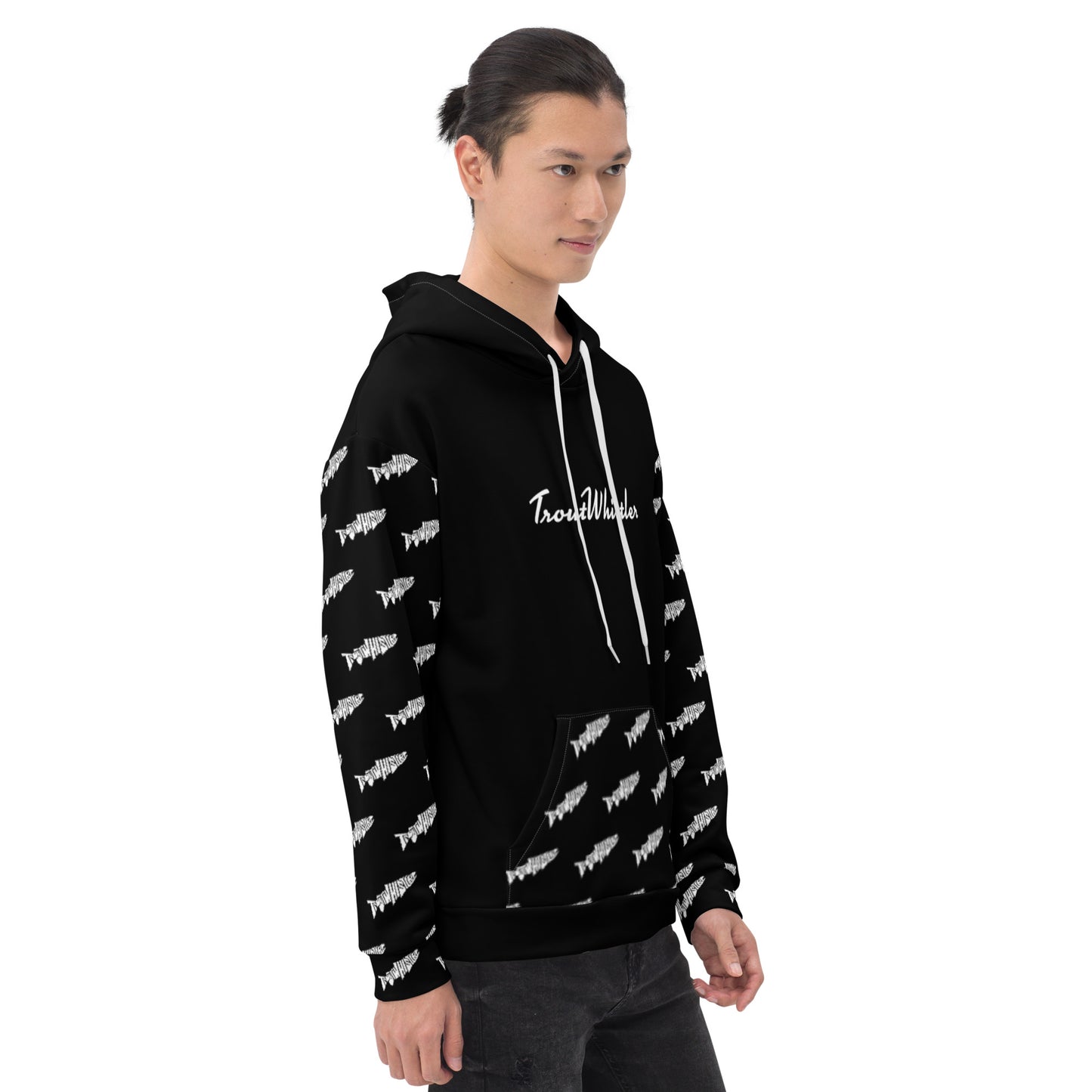 TroutWhistler - Men's Hoodie | Black w/ White Logos