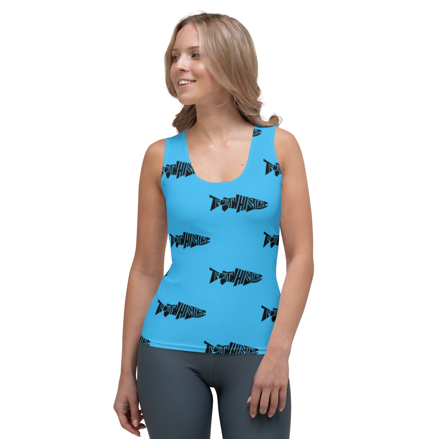 TroutWhistler - Sublimation Cut & Sew Tank Top | Deep Sky Blue w/ Black Logo