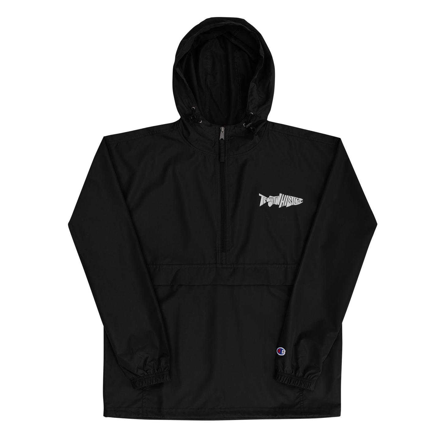 TroutWhistler - Embroidered Champion Packable Jacket | Dark w/ White Logo