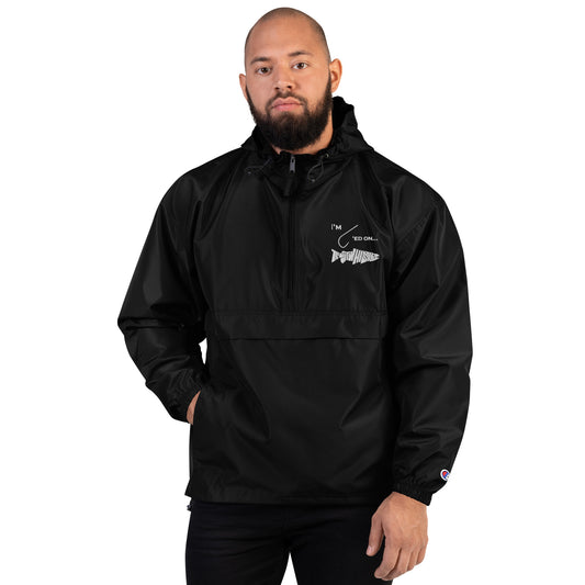 TroutWhistler - Embroidered Champion Packable Jacket | Color w/ White I'm Hooked on TroutWhistler Logo