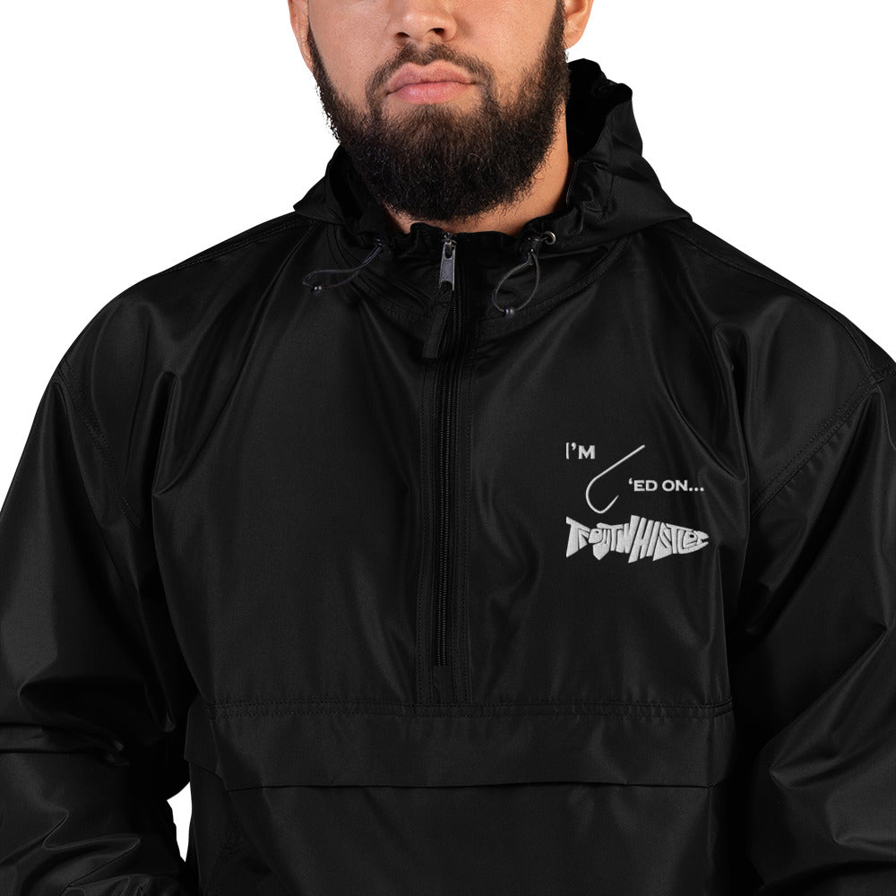 TroutWhistler - Embroidered Champion Packable Jacket | Color w/ White I'm Hooked on TroutWhistler Logo