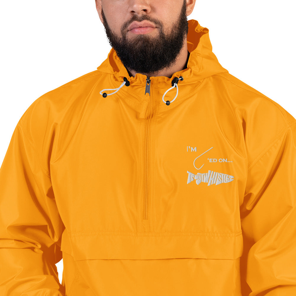 TroutWhistler - Embroidered Champion Packable Jacket | Color w/ White I'm Hooked on TroutWhistler Logo