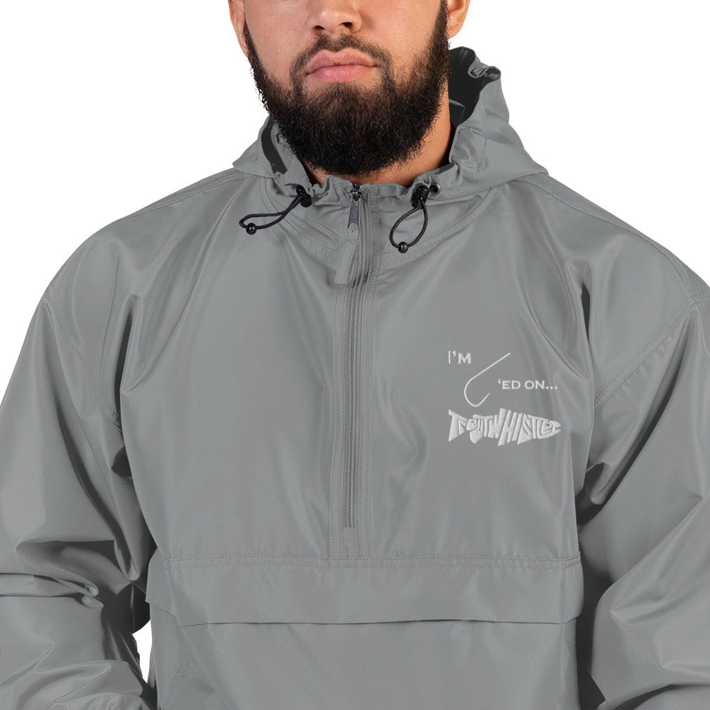 TroutWhistler - Embroidered Champion Packable Jacket | Color w/ White I'm Hooked on TroutWhistler Logo