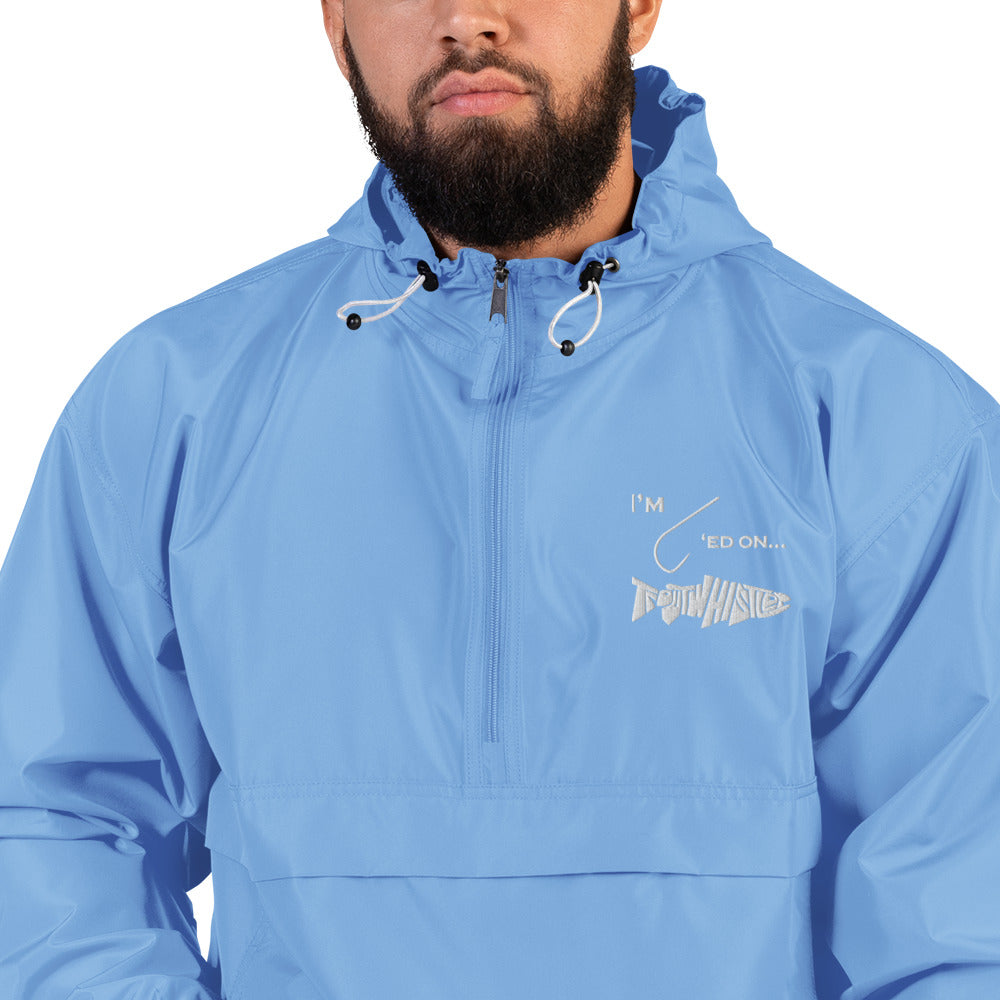 TroutWhistler - Embroidered Champion Packable Jacket | Color w/ White I'm Hooked on TroutWhistler Logo