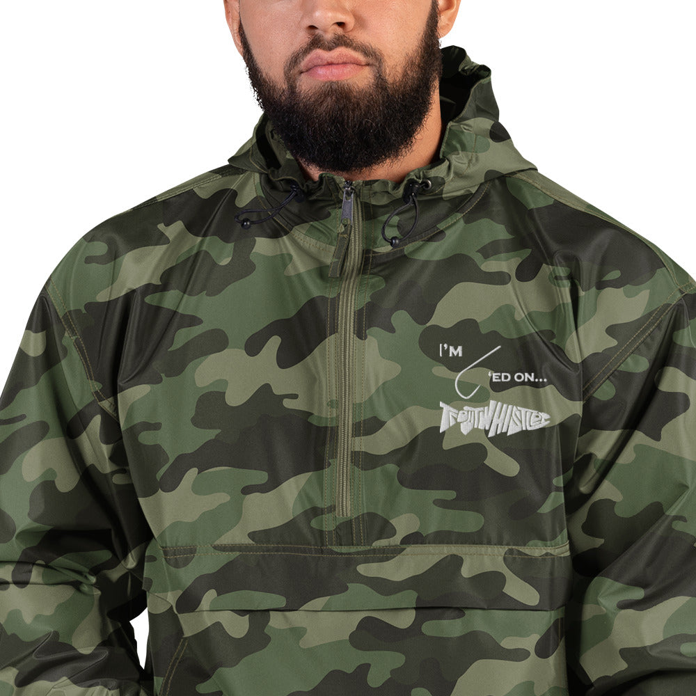TroutWhistler - Embroidered Champion Packable Jacket | Color w/ White I'm Hooked on TroutWhistler Logo