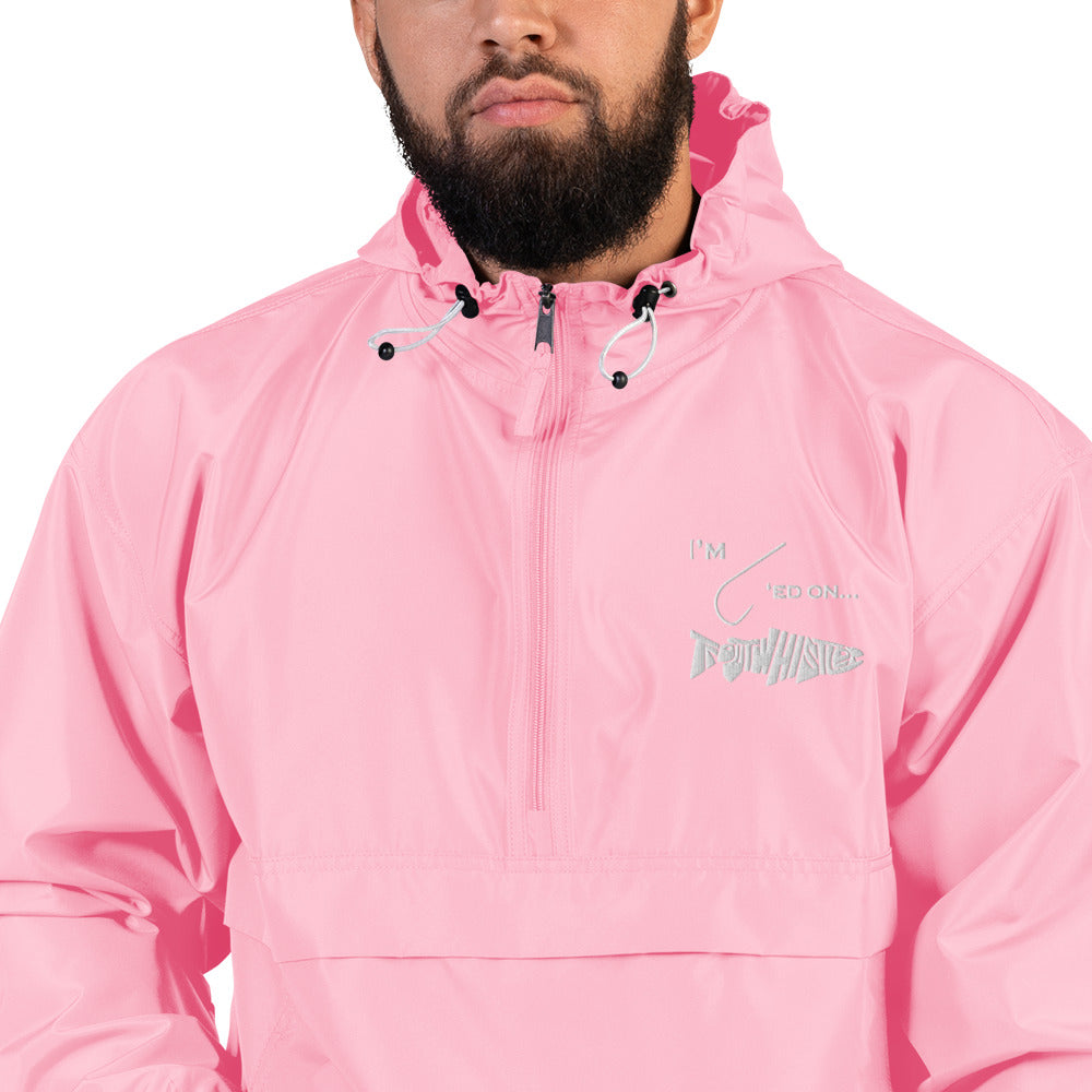 TroutWhistler - Embroidered Champion Packable Jacket | Color w/ White I'm Hooked on TroutWhistler Logo