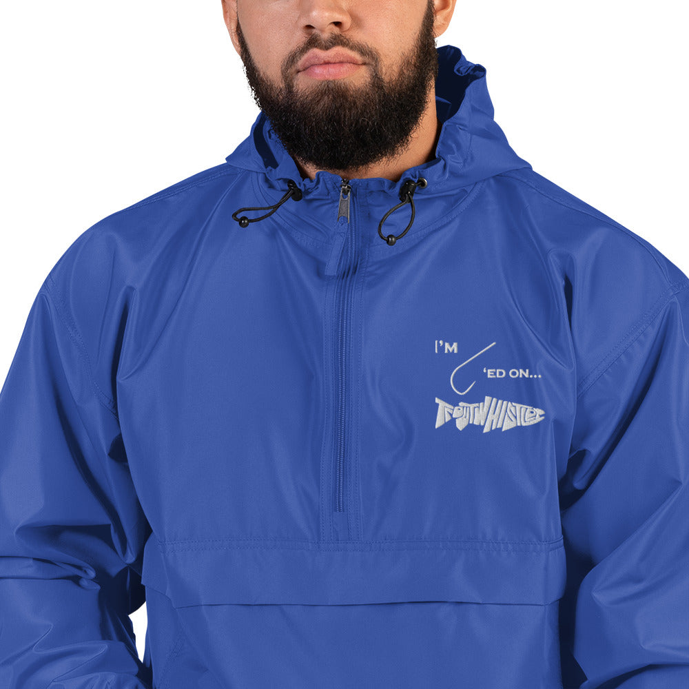 TroutWhistler - Embroidered Champion Packable Jacket | Color w/ White I'm Hooked on TroutWhistler Logo