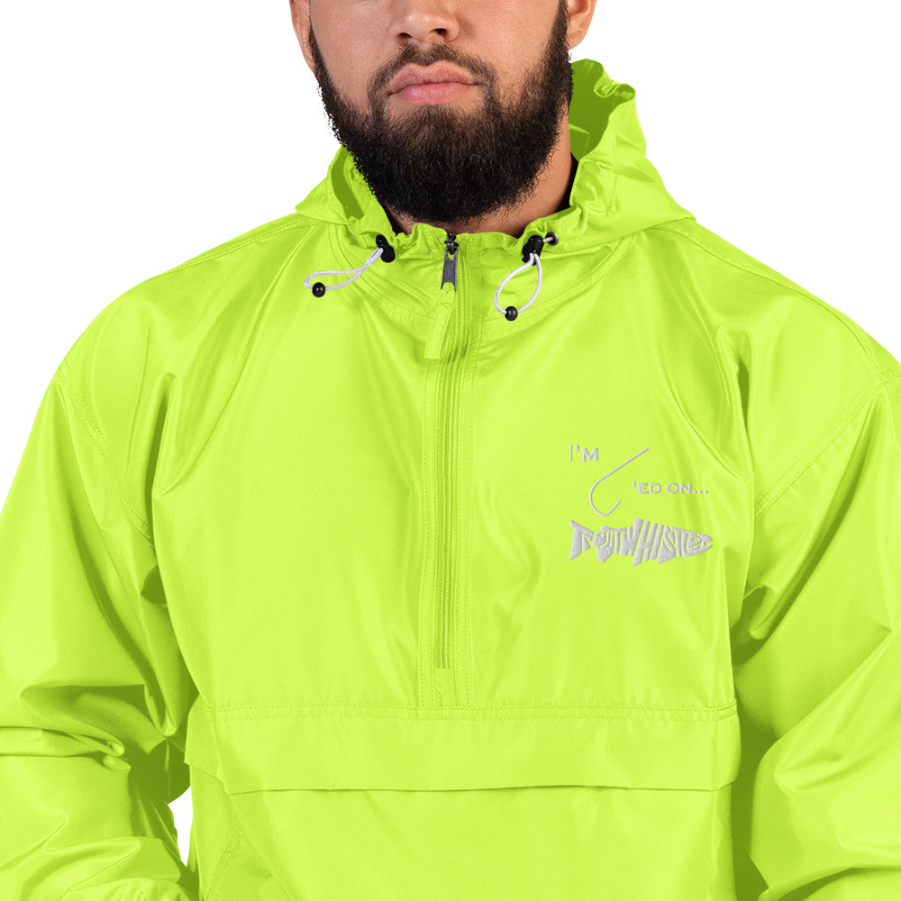 TroutWhistler - Embroidered Champion Packable Jacket | Color w/ White I'm Hooked on TroutWhistler Logo