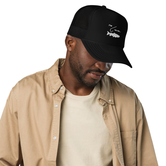 TroutWhistler - Foam Trucker Hat | Dark w/ White I'm Hooked On TroutWhistler Logo