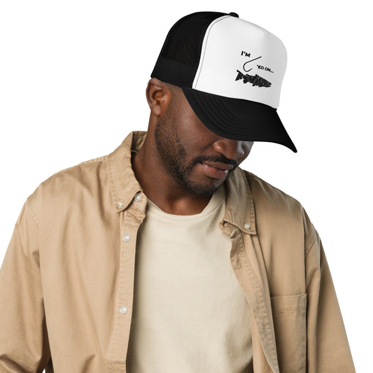 TroutWhistler - Foam Trucker Hat | Light w/ Black I'm Hooked On TroutWhistler Logo