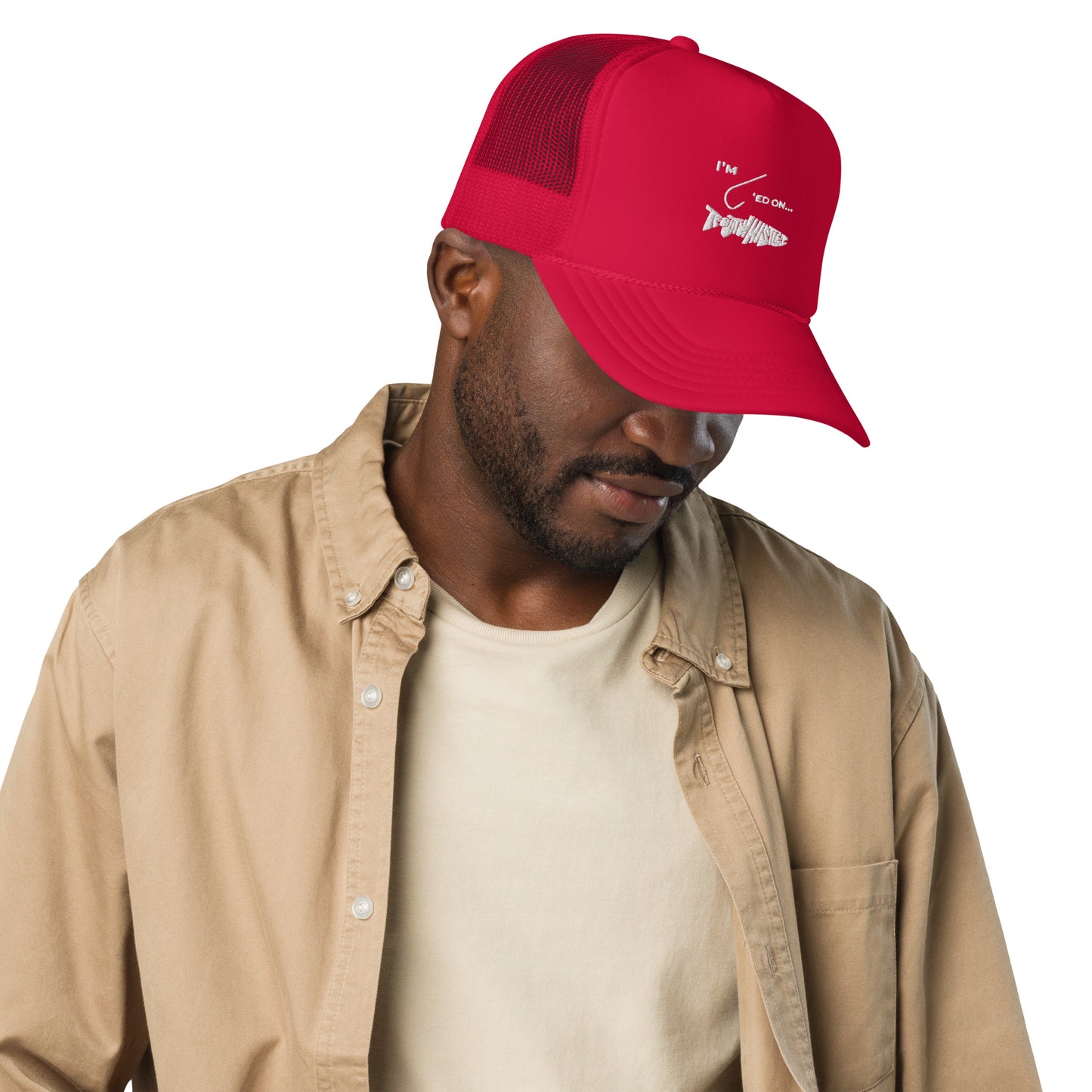 TroutWhistler - Foam Trucker Hat | Dark w/ White I'm Hooked On TroutWhistler Logo
