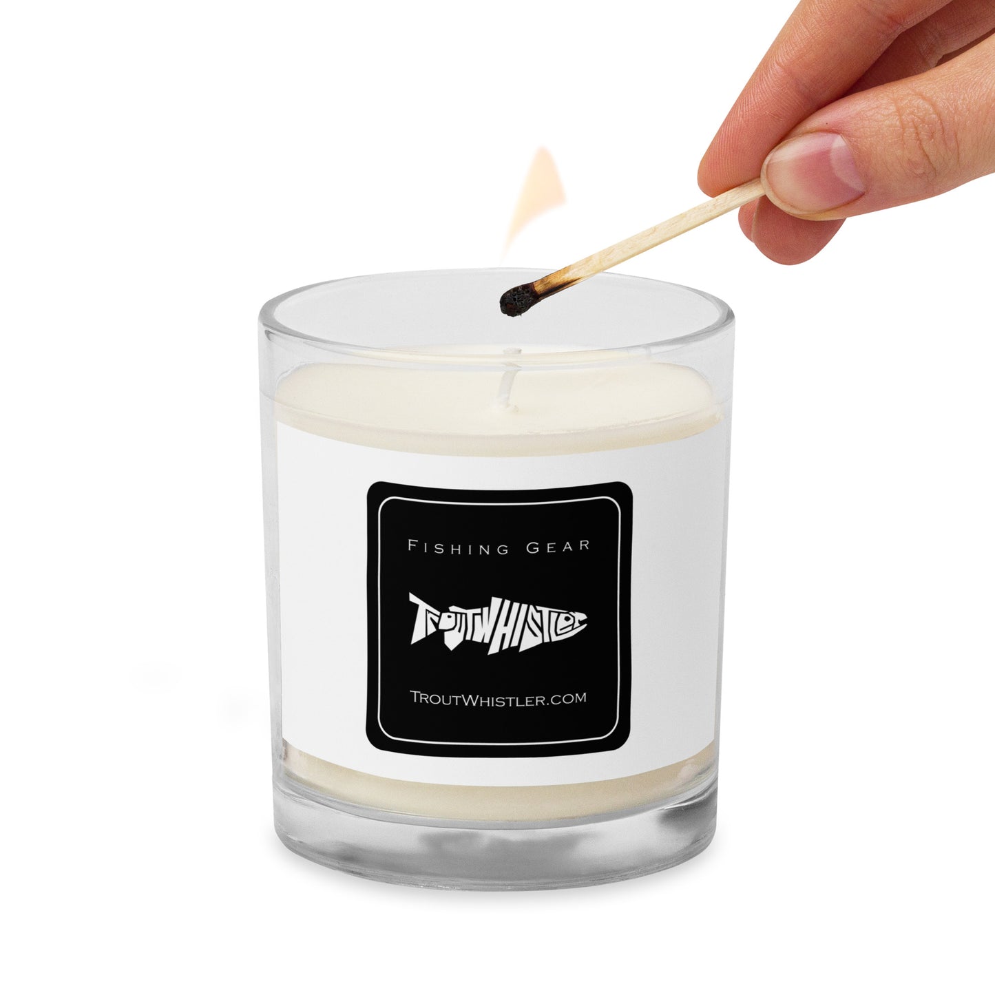 TroutWhistler - Glass Jar Soy Wax Candle - w/ Dark Square TW Logo