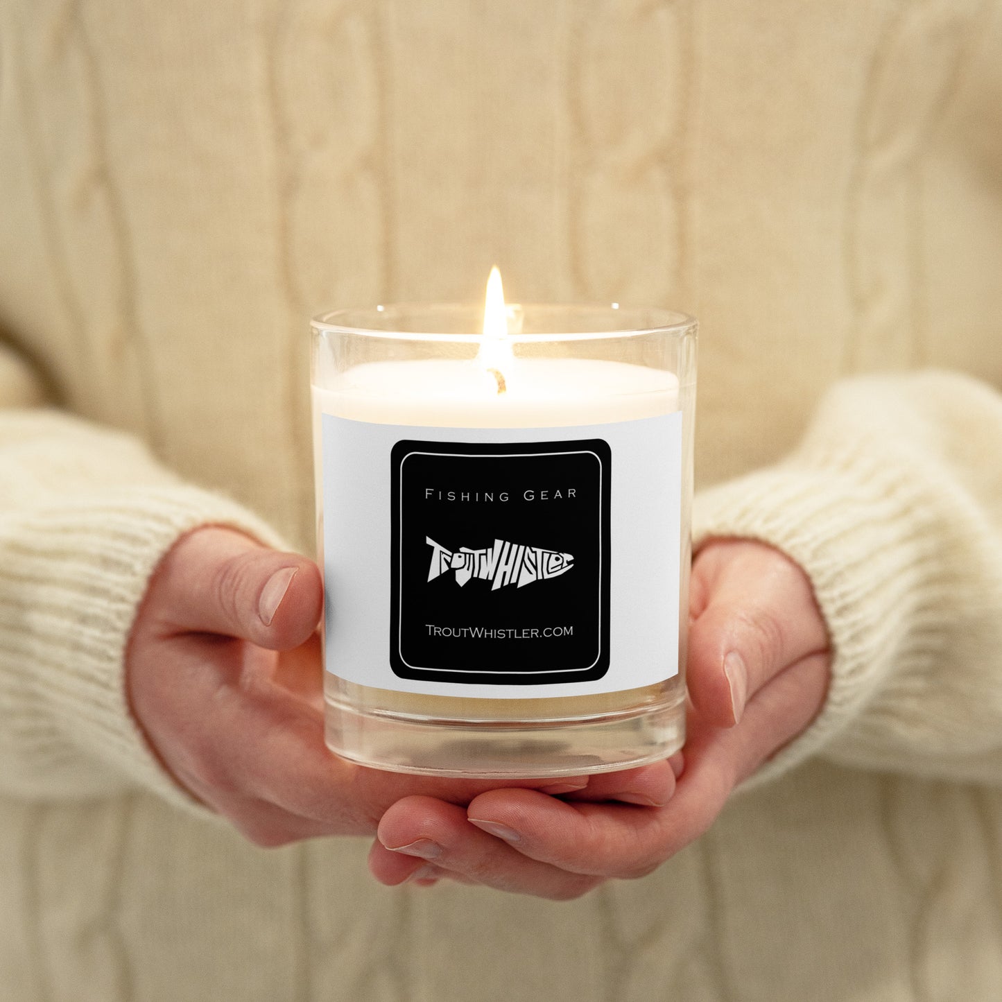 TroutWhistler - Glass Jar Soy Wax Candle - w/ Dark Square TW Logo