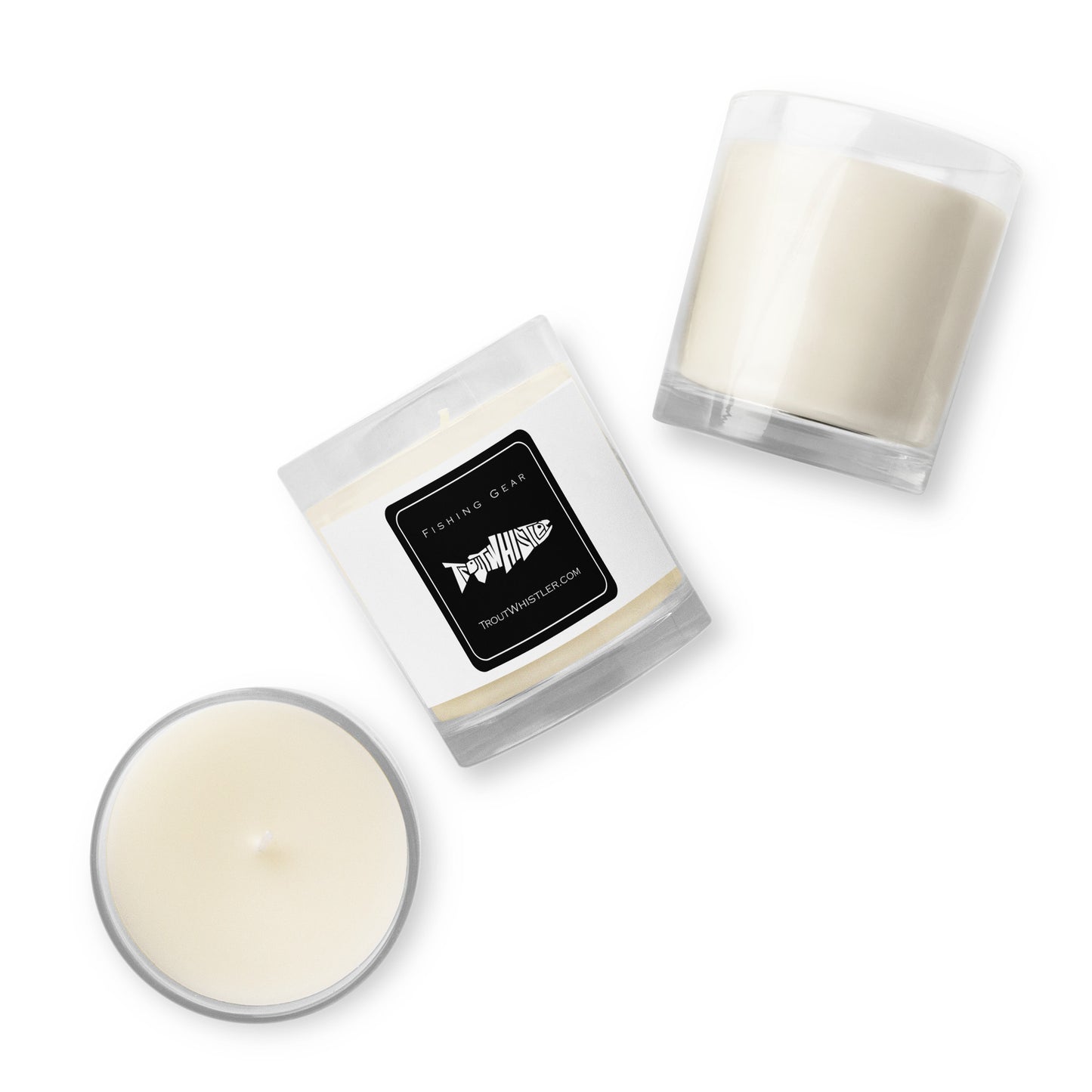 TroutWhistler - Glass Jar Soy Wax Candle - w/ Dark Square TW Logo