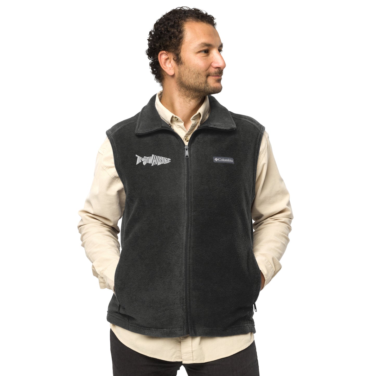 TroutWhistler - Men’s Columbia Fleece Vest | Dark w/ White Logo