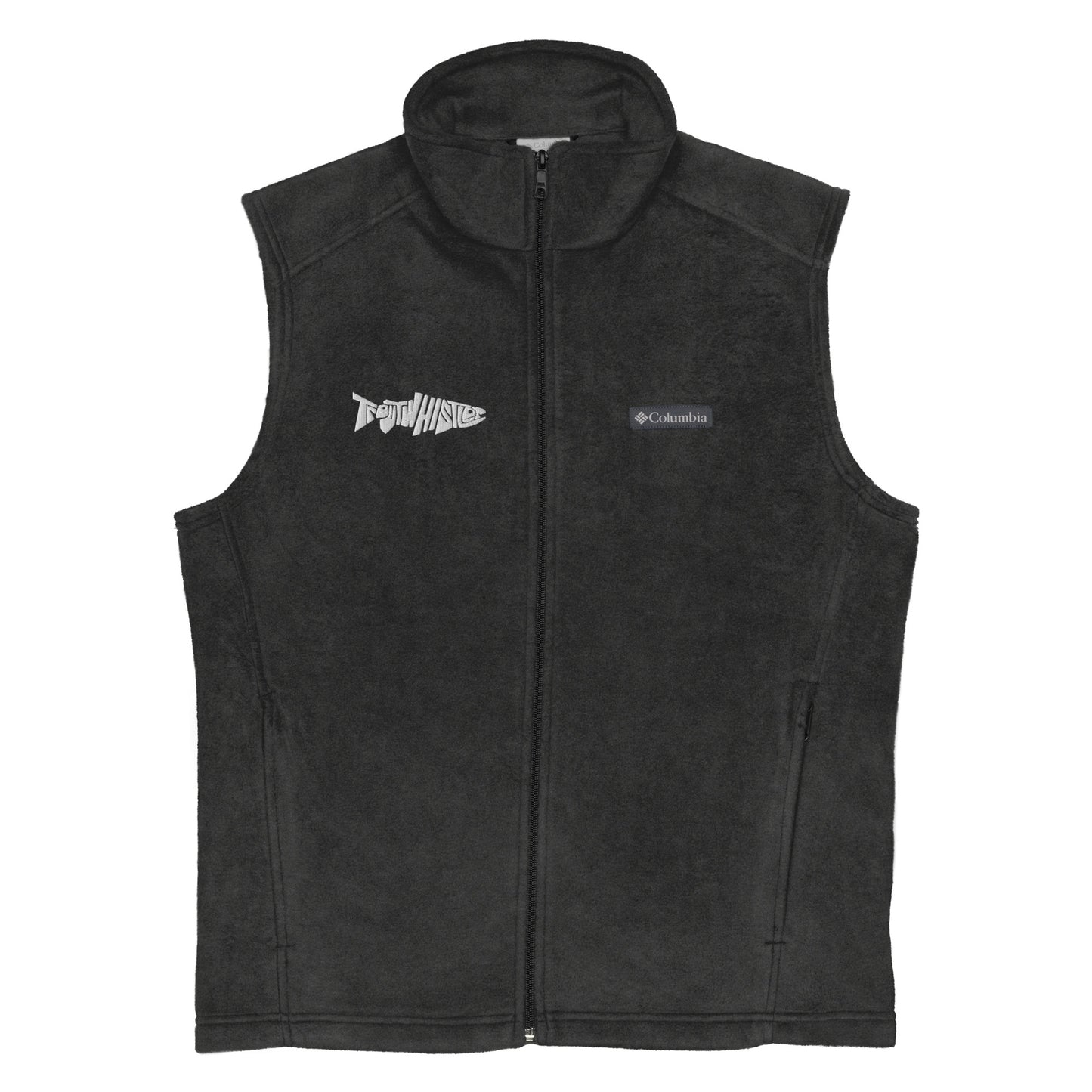 TroutWhistler - Men’s Columbia Fleece Vest | Dark w/ White Logo