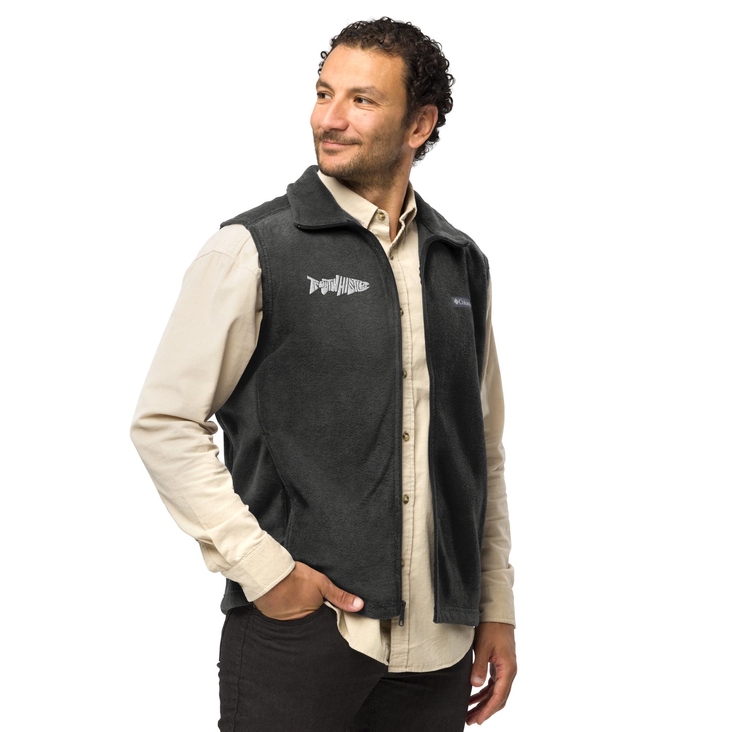 TroutWhistler - Men’s Columbia Fleece Vest | Dark w/ White Logo