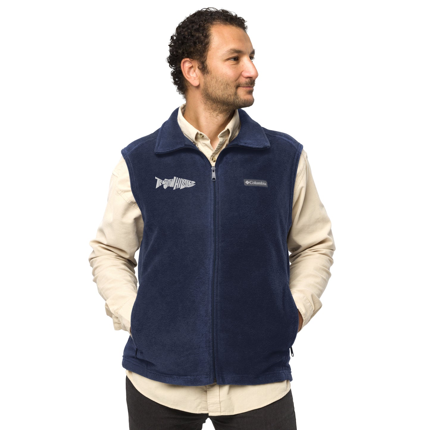 TroutWhistler - Men’s Columbia Fleece Vest | Dark w/ White Logo