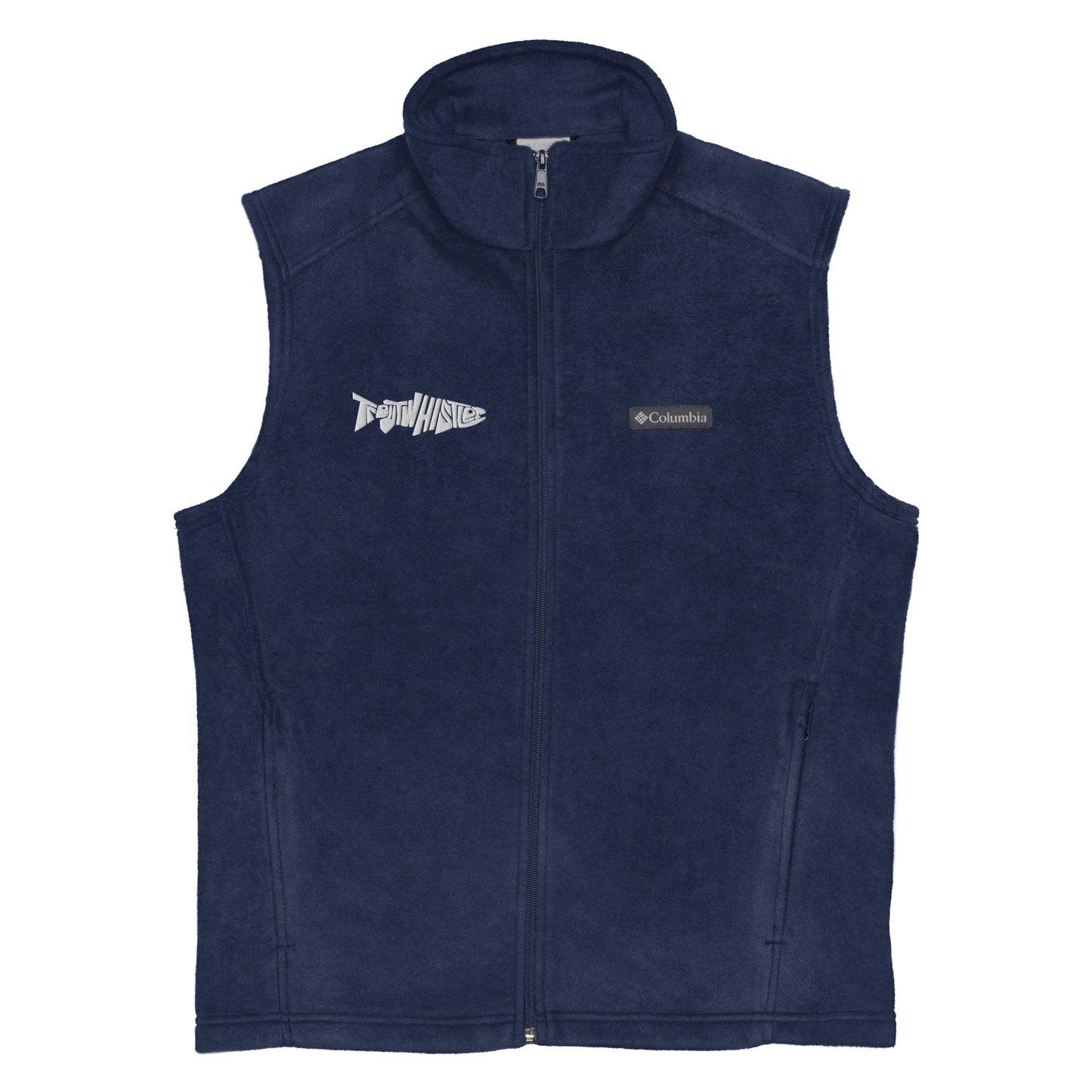 TroutWhistler - Men’s Columbia Fleece Vest | Dark w/ White Logo