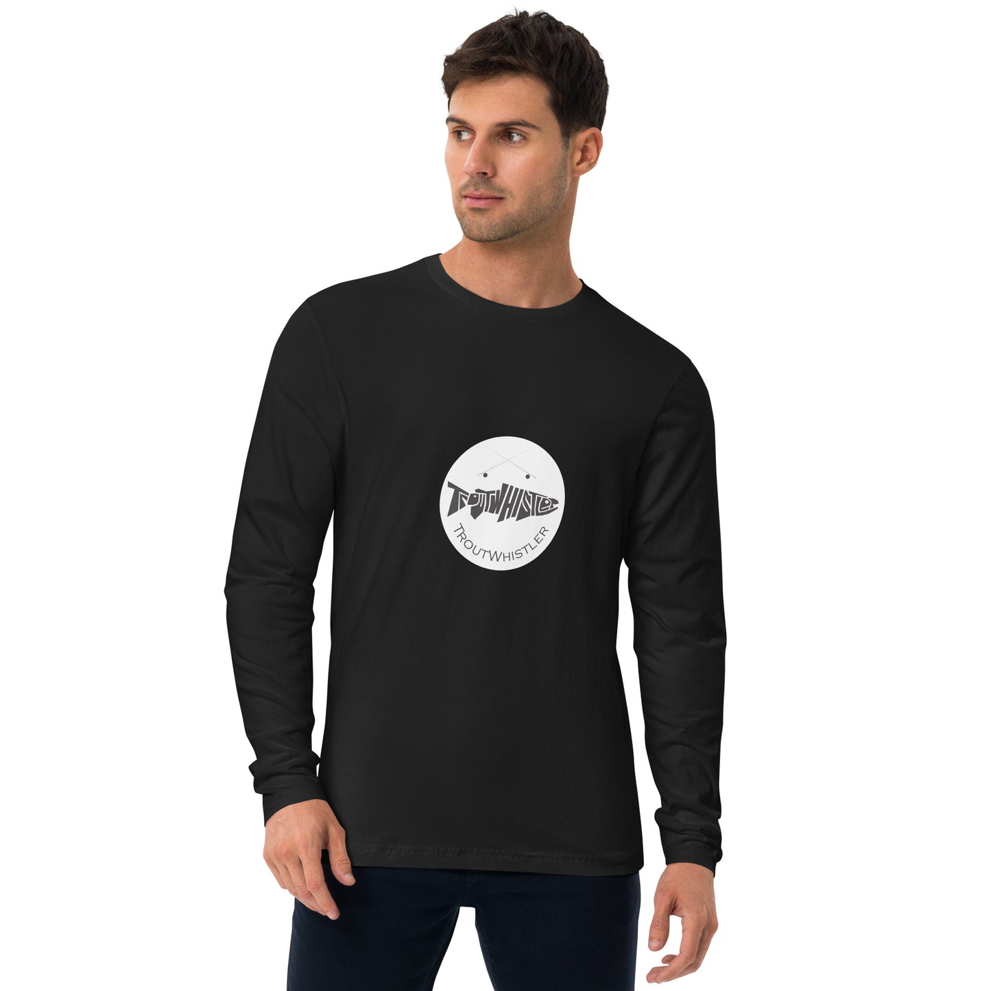 TroutWhistler - Long Sleeve Fitted Crew | Dark w/ White Round Logo