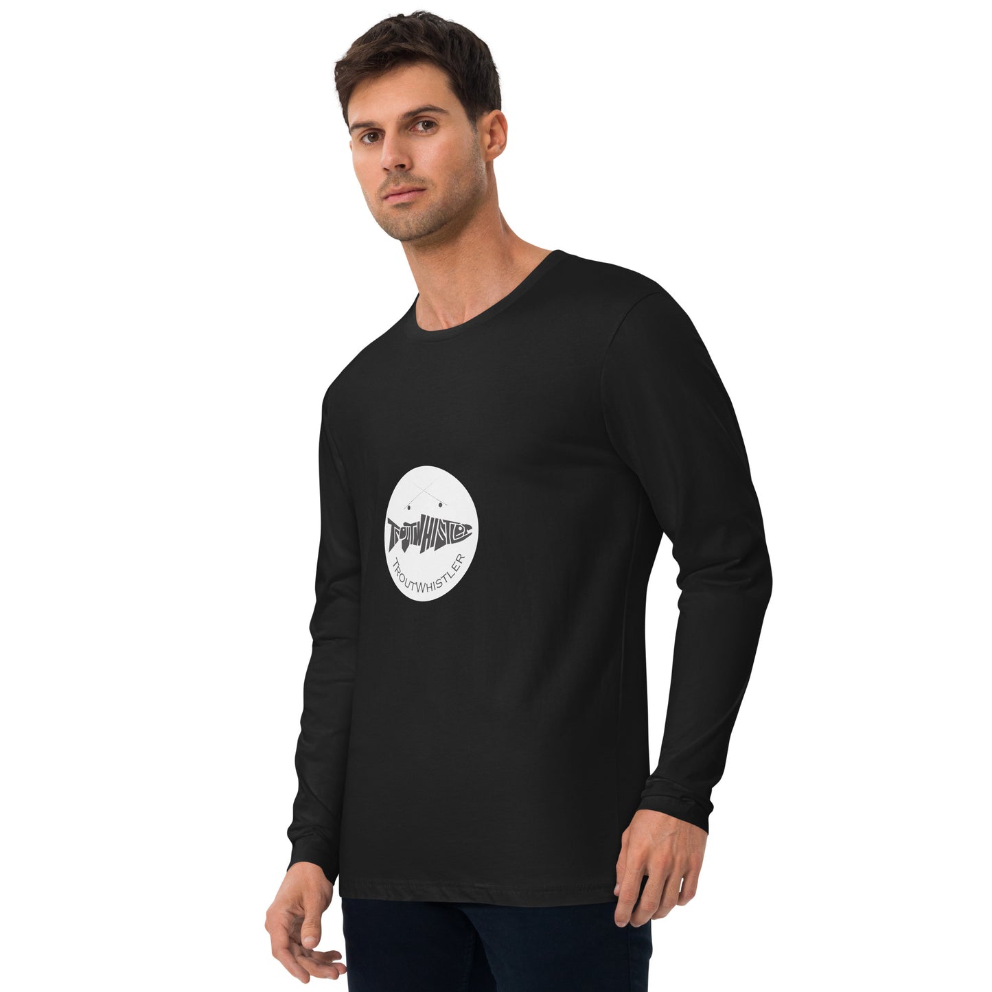 TroutWhistler - Long Sleeve Fitted Crew | Dark w/ White Round Logo