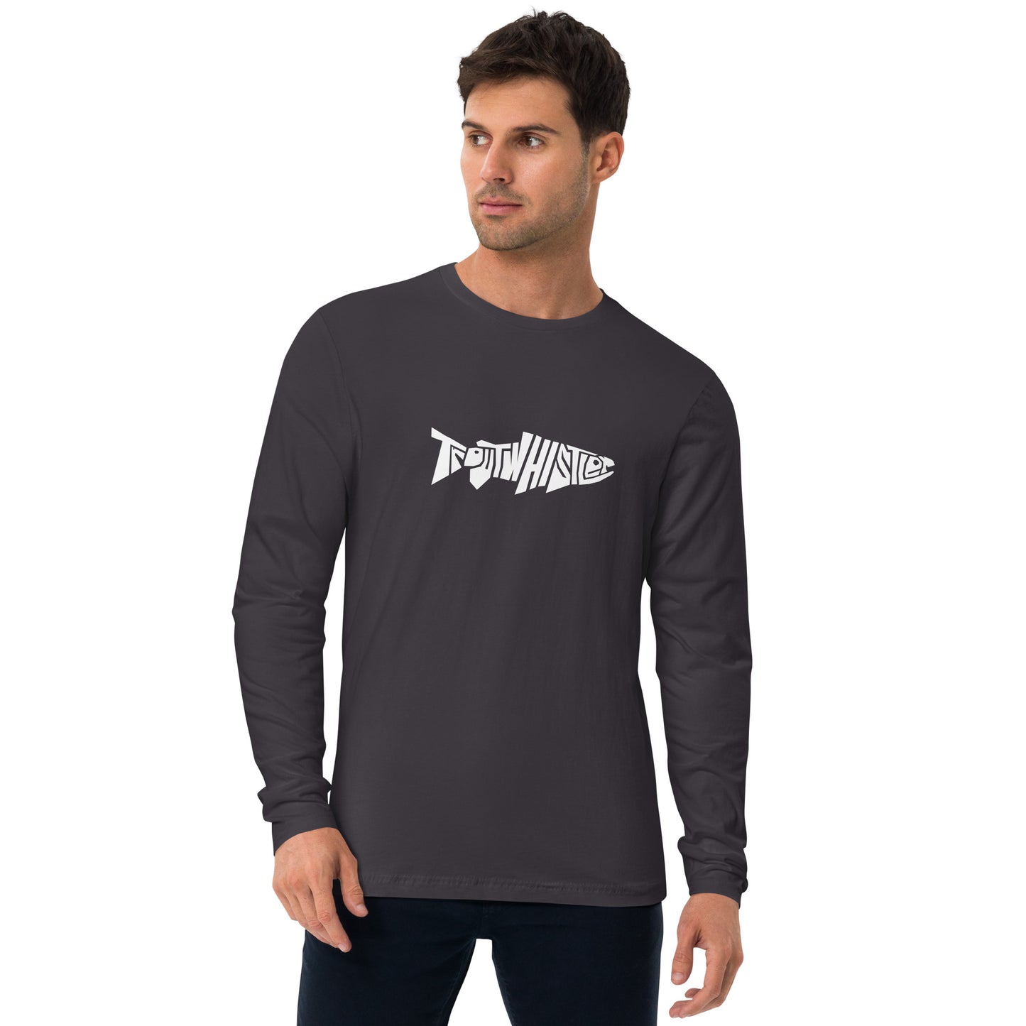 TroutWhistler - Long Sleeve Fitted Crew | Dark w/ White Logo