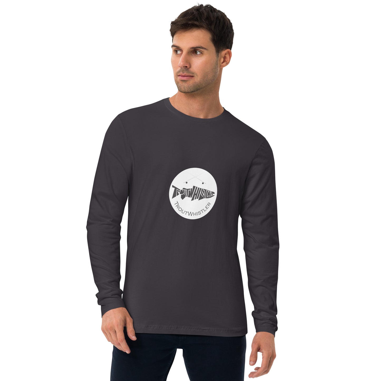 TroutWhistler - Long Sleeve Fitted Crew | Dark w/ White Round Logo