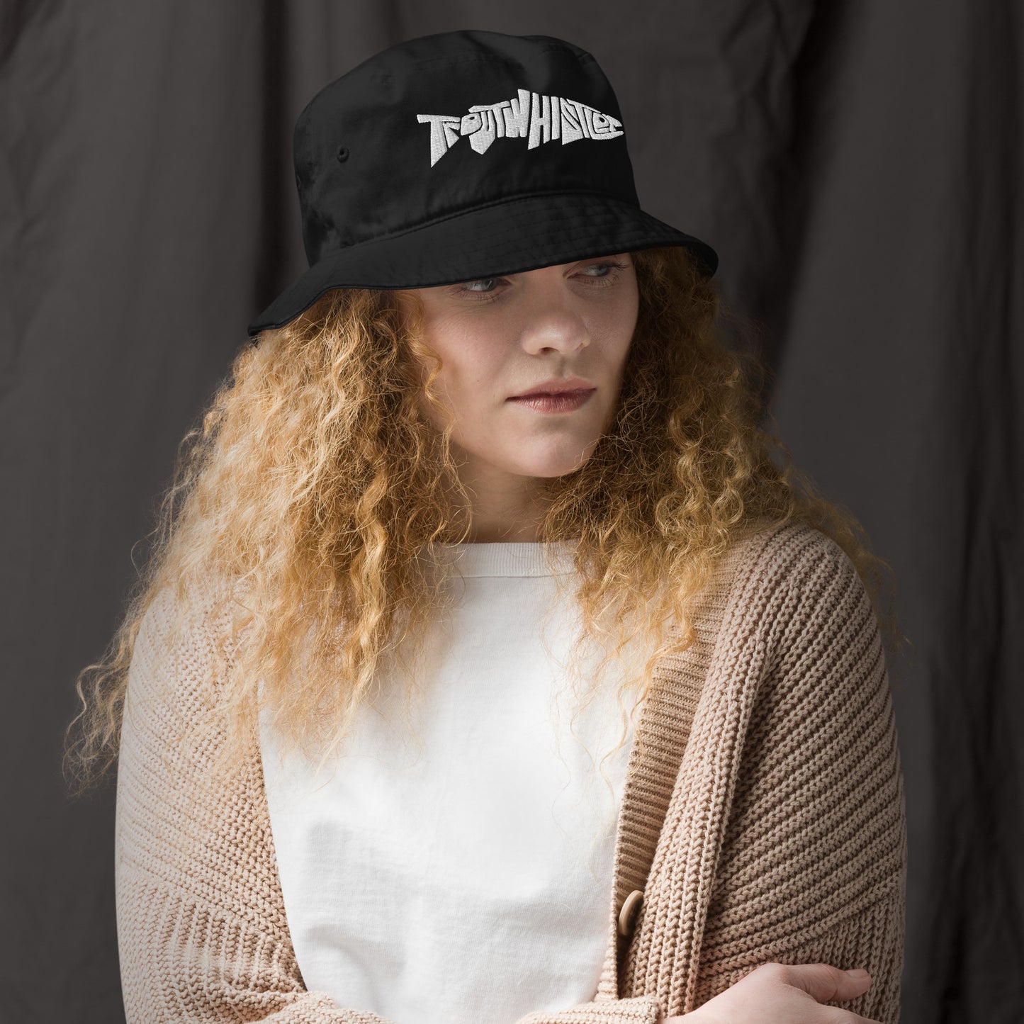 TroutWhistler - Organic Bucket Hat | Dark w/ White Logo