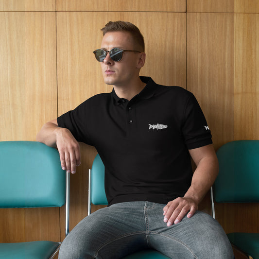 TroutWhistler - Men's Premium Polo | Black w/ White Logo