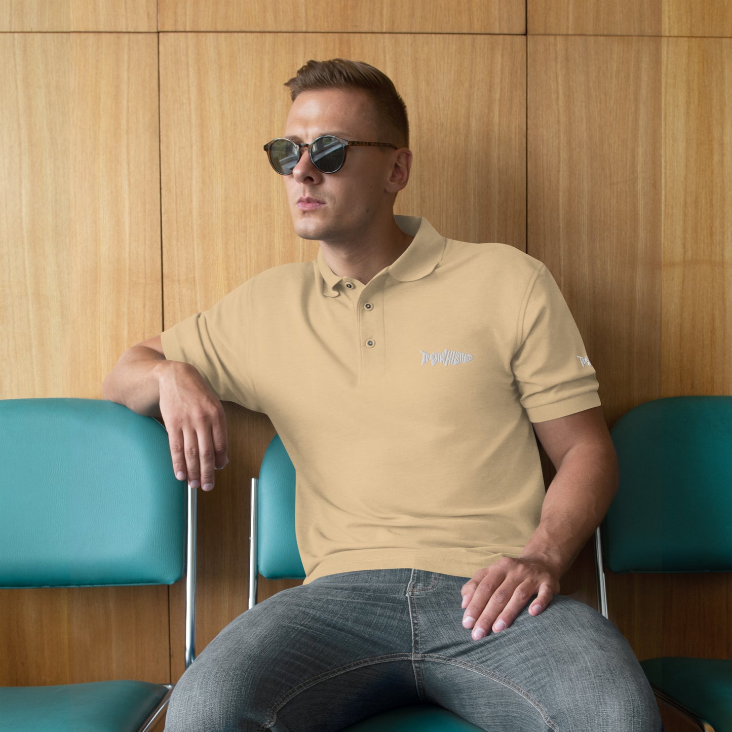 TroutWhistler - Men's Premium Polo | Black w/ White Logo
