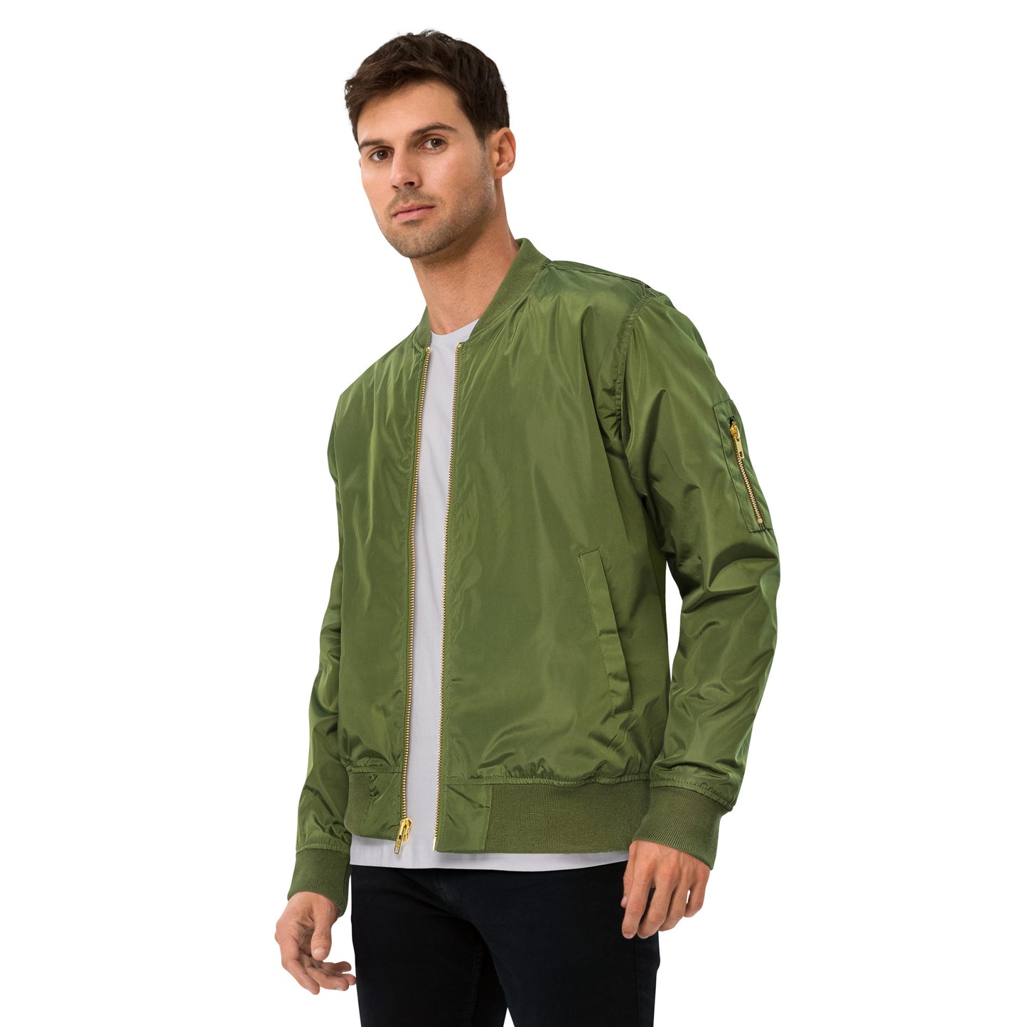 TroutWhistler - Premium Recycled Bomber Jacket | Dark w/ White I'm Hooked on TroutWhistler Logo